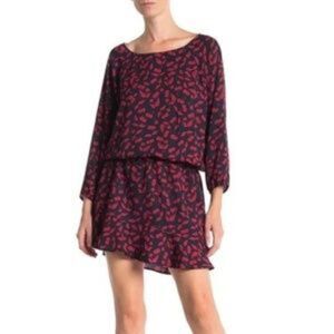 Joie Arryn B Cherry Print Long Sleeve Mini Dress Navy & Red Small